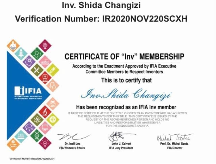 IFIA certificate of Inv membership issued to Shida Changizi